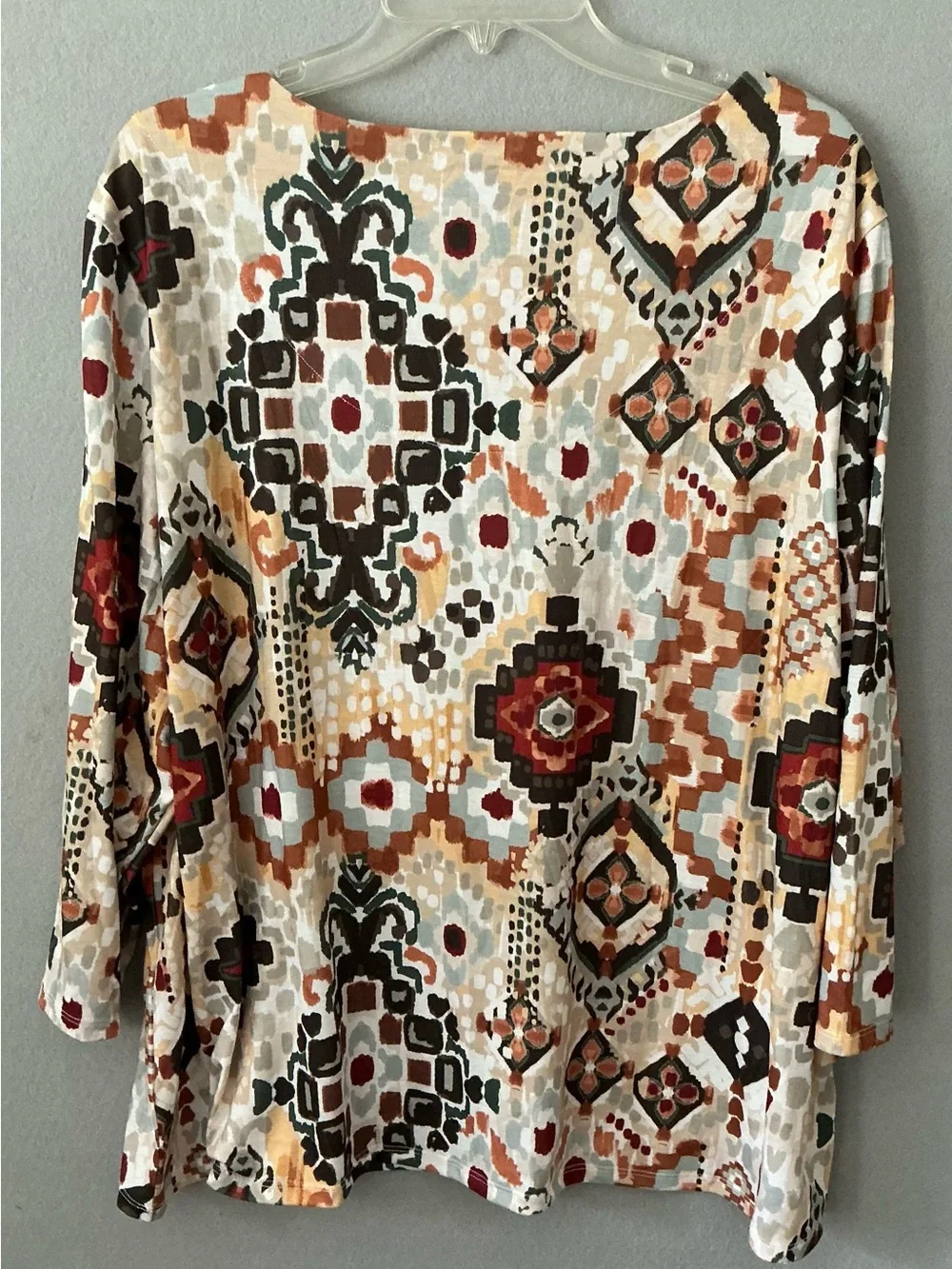 Allison Daley Women 2X Blouse Geometric Southwestern Boho Cutout Collar 3/4 Slv